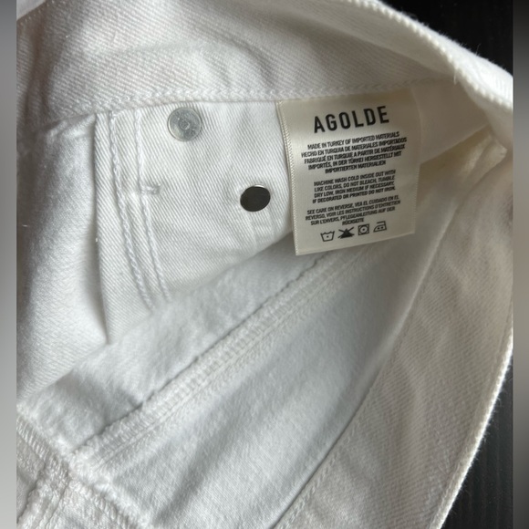 Agolde Quinn High-Rise Denim Mini Skirt in Oyster | Size 26 | Color:Oyster/White - Picture 5 of 7